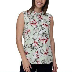 NWT Nicole Miller Women Linen Blend Sleeveless Button Down Green Sz 2XL $60 Z979
